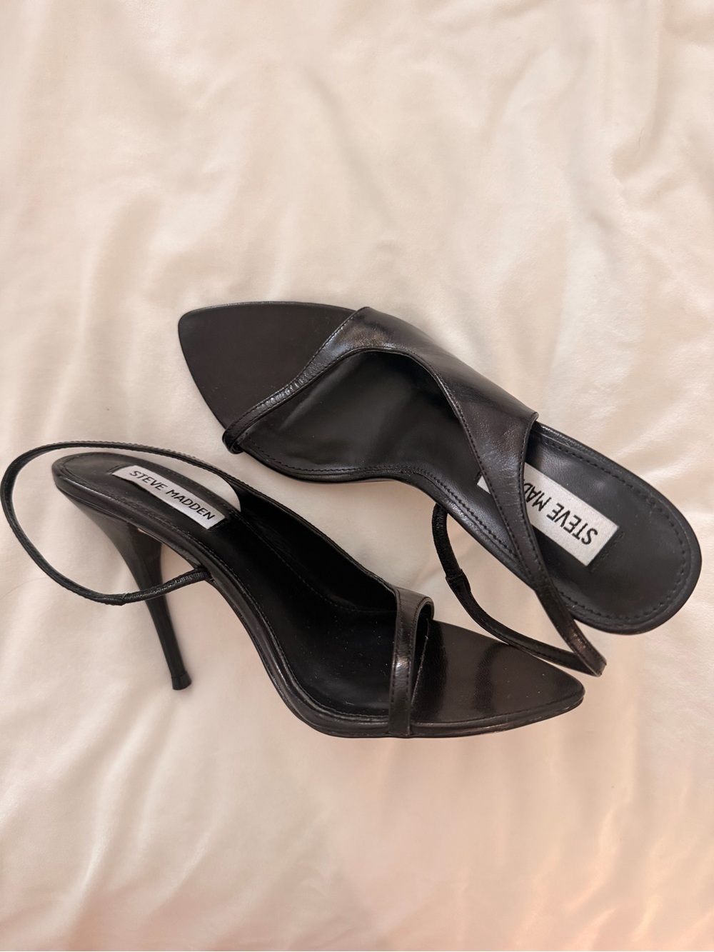 Steve Madden Black Leather Pointed Slingback Stiletto Heels
